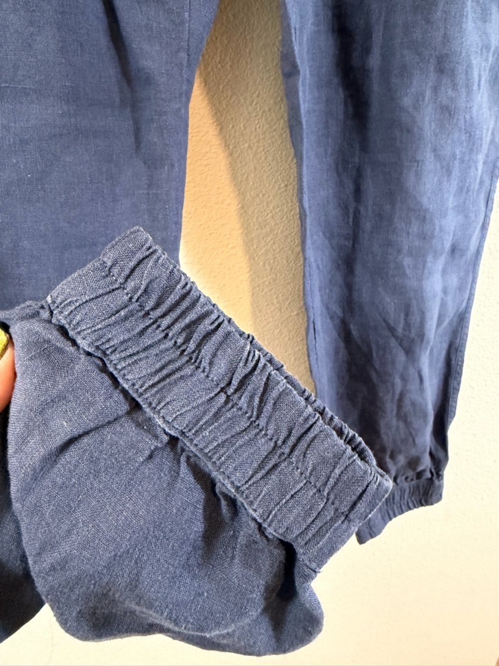 Nicole Miller Navy Linen Drawstring Joggers Size M Pull On Track Cargo Pants - Picture 3 of 9
